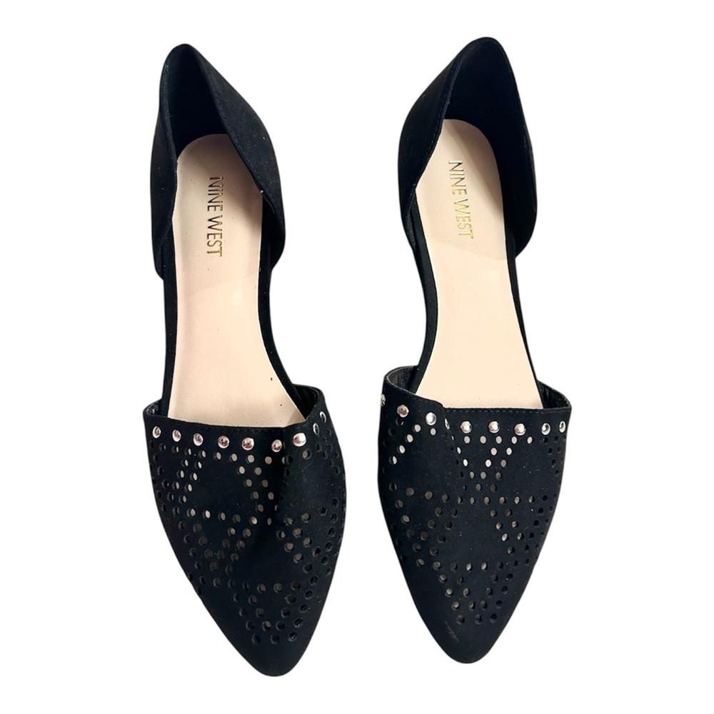 Nine West Black  Pointed-Toe Studded Flats